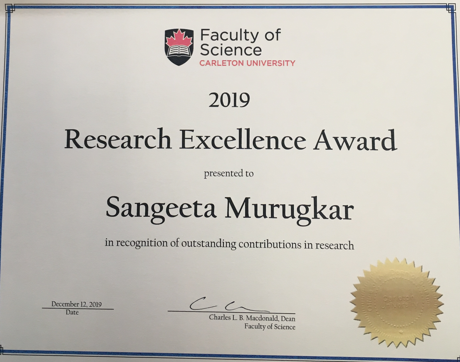 Sangeeta Research Excellence Award